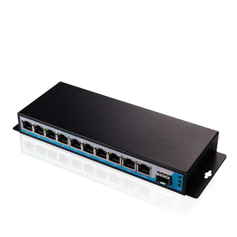

JYTTEK 11-Port FE PoE коммутатор, 8-PoE порты (10/100 Мбит/с) | 2-RJ45 порты | 1-SFP порт, общая мощность 96 Вт