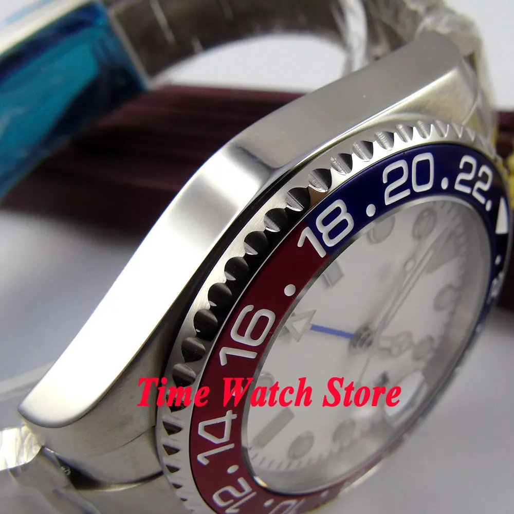 Мужские часы Bliger белые стерильные с циферблатом GMT красный и синий ободок