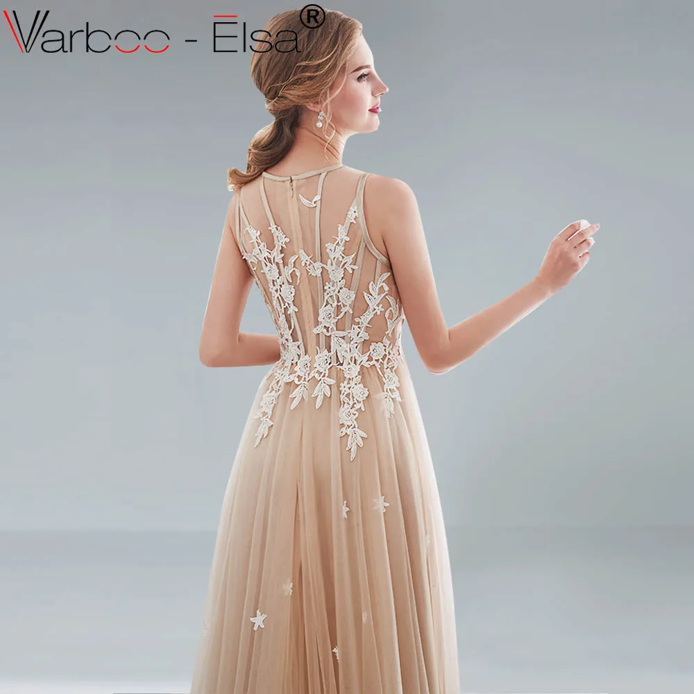 VARBOO_ELSA сексуальные фатиновые Длинные вечерние платья цвета шампанского 2018 с