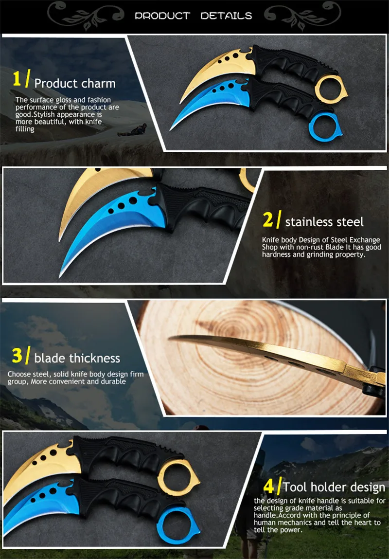 Karambit CSGO игра коготь нож открытый коготь высокой твердости нож для выживания в дикой природе многофункциональный прямой нож