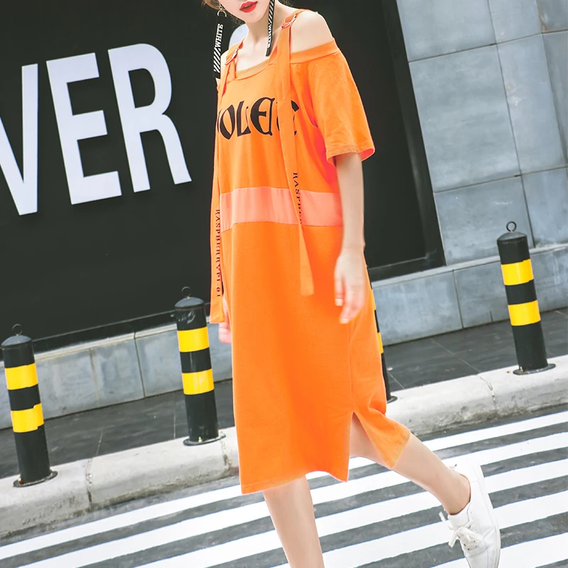 2017 Лето Женщины Платье Мода Письма Печатаются Холодный С Slash Шеи Спагетти Ремень