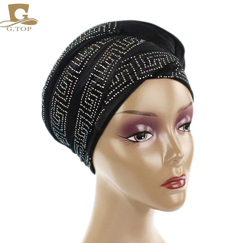 

New elegant diamante Velvet Turban Long Head Wraps women luxury Hijab HeadScarf Rhinestone Head wrap Hair Accessories