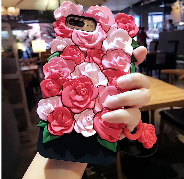 Новинка 2017 3D романтичный розовый силиконовый чехол для iPhone 8 7 plus 6 S 5 5S SE мягкий