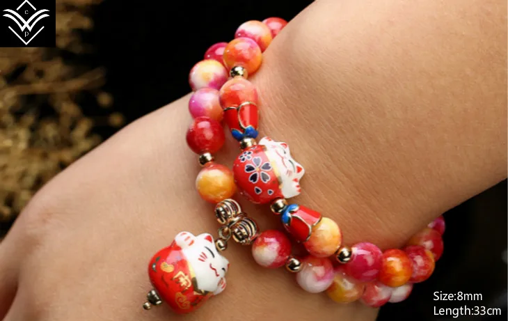 Модный натуральный Кристальный гранат Кот удачи женский браслет из бисера