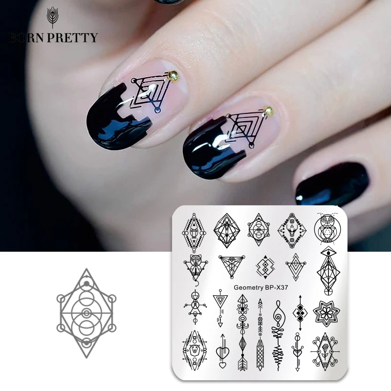 BORN PRETTY пластина для стемпинга для нейл-арта французские Советы Цветочные десерты цирковые эскизы квадратное изображение Трафарет Шаблон дизайн ногтей пластины
