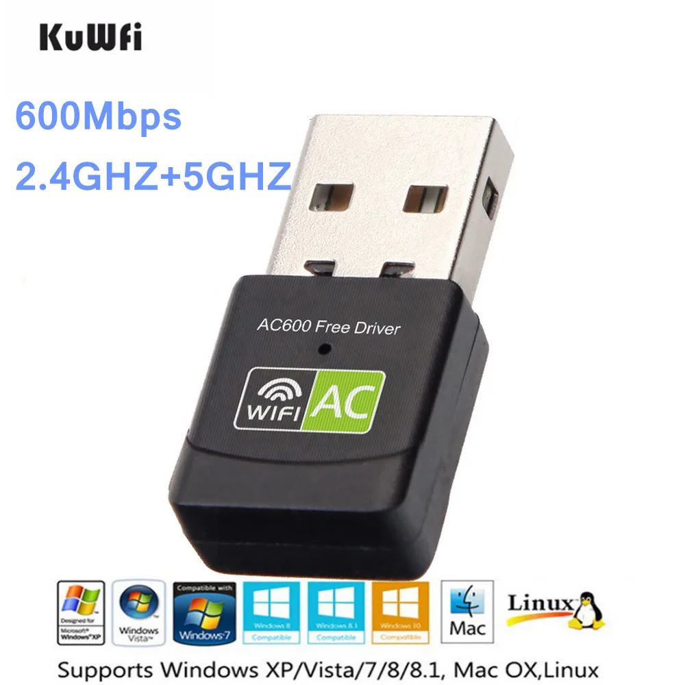 KuWfi Бесплатный драйвер беспроводной USB Wifi адаптер 600 Мбит/с USB Ethernet 2,4G 5G Двухдиапазонная Wi-Fi Сетевая Карта 802.11n/g/a/ac