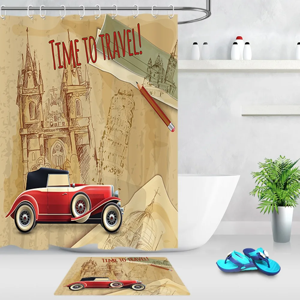 Красная Классическая Автомобильная башня Пизанской поездки занавеска для душа