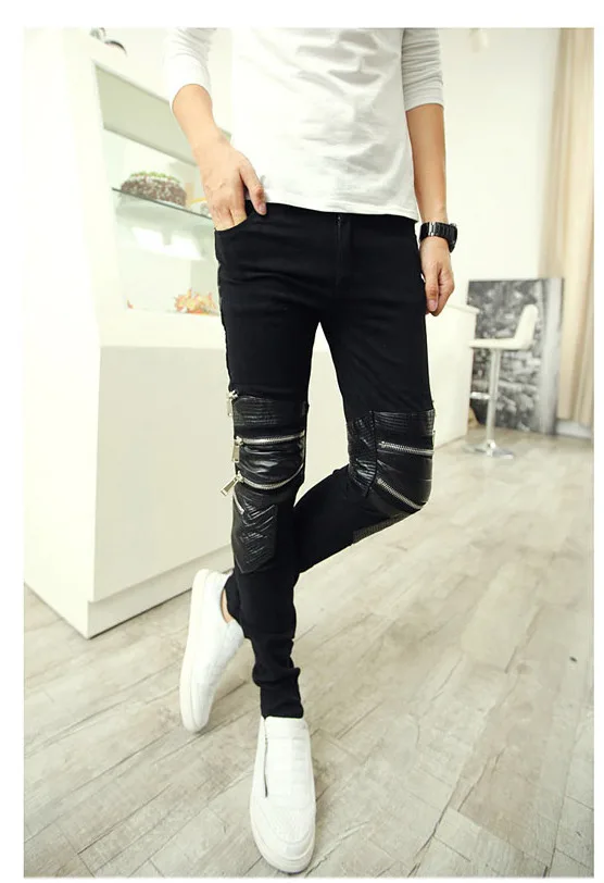So Cool Mens Knee Leather Zipper Punk 