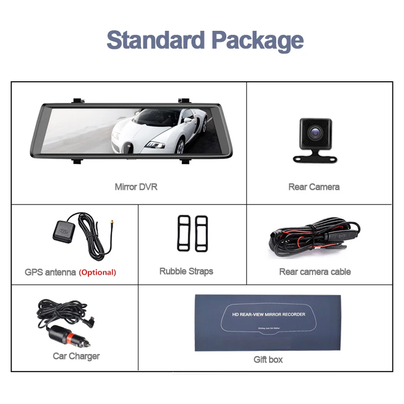 10 дюймовый видеорегистратор с двумя линзами IPS сенсорный экран потоковое зеркало