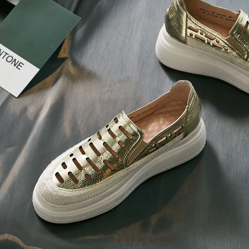 Женские лоферы с перфорацией на плоской платформе роскошные летние туфли ручной