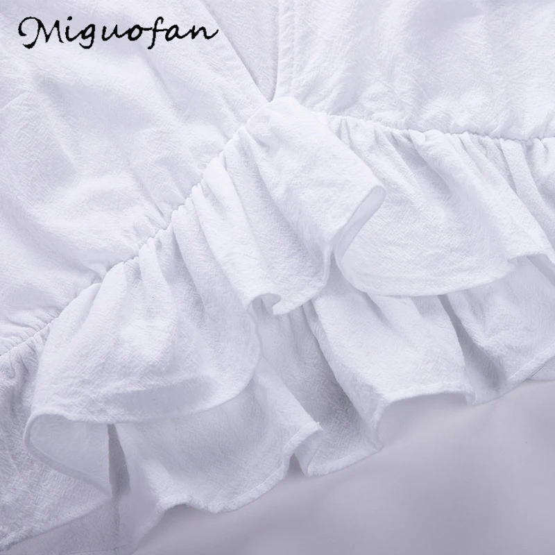 Miguofan женский костюм из двух частей, модный однотонный сексуальный топ с глубоким v-образным вырезом и разрезом, эластичные длинные штаны, женский костюм, Новинка лета