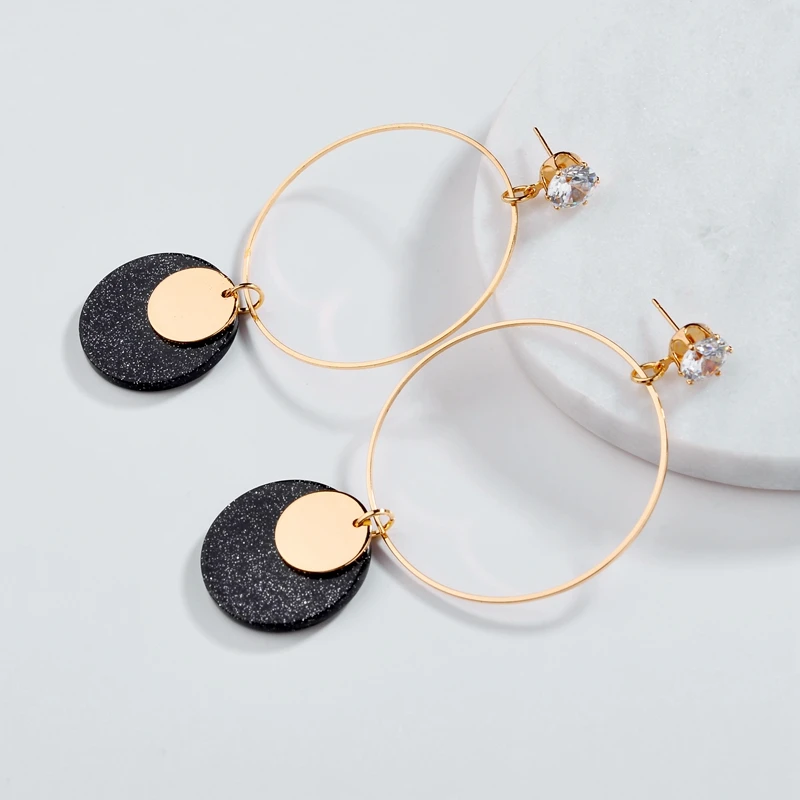 DANZE Simple Fashion Gold Color Geometric Big Round Earrings for Women Hollow Crystals Drop Jewelry 5 | Украшения и аксессуары