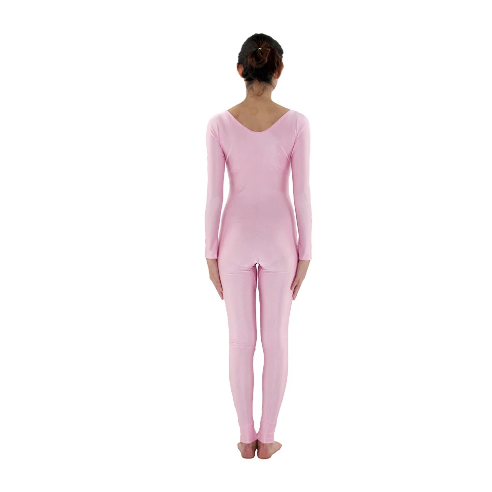 Розовый взрослый Zentai с длинным рукавом гимнастический унитард женская