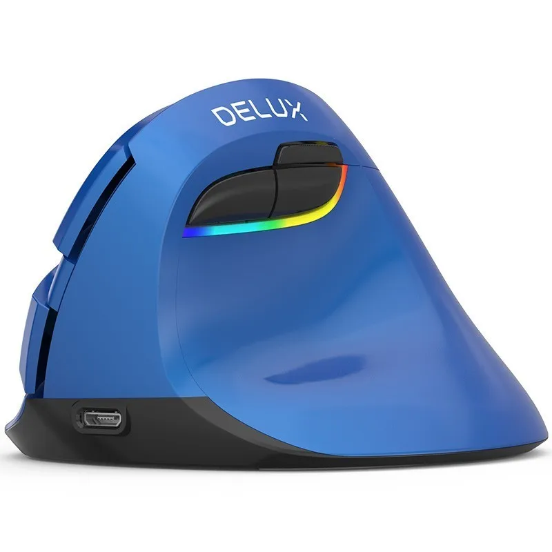 Blue Bluetooth 4,0 Delux M618 мышь Беспроводная 2,4 ГГц перезаряжаемая 2400 dpi RGB вертикальная игровая мышь геймерская эргономичная мышь для ПК ноутбука - Цвет: Blue