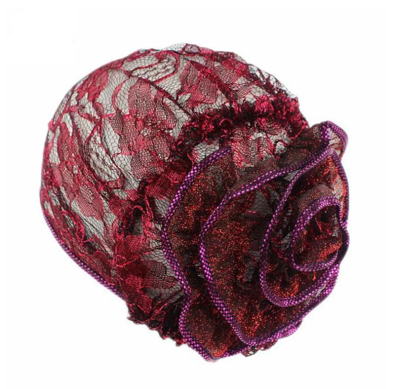 wine red Новые женские кружевные цветочные шапки мусульманские шапочки шапки тюрбан шапки Skullies аксессуары для волос бандана Крышка для волос шляпы для химиотерапии - Цвет: wine red
