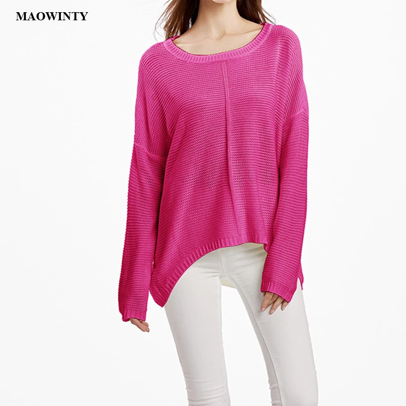 Однотонный пуловер с вырезом лодочкой женские вязанные свитера свободные