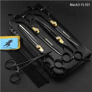 Black3-FL101 6 шт./компл. 7 дюймов профессиональные ножницы для домашних животных Уход за лошадьми Ножницы Прямые истончение изогнутые ножницы для собак и кошек Уход за лошадьми стрижка Инструменты - Цвет: Black3-FL101