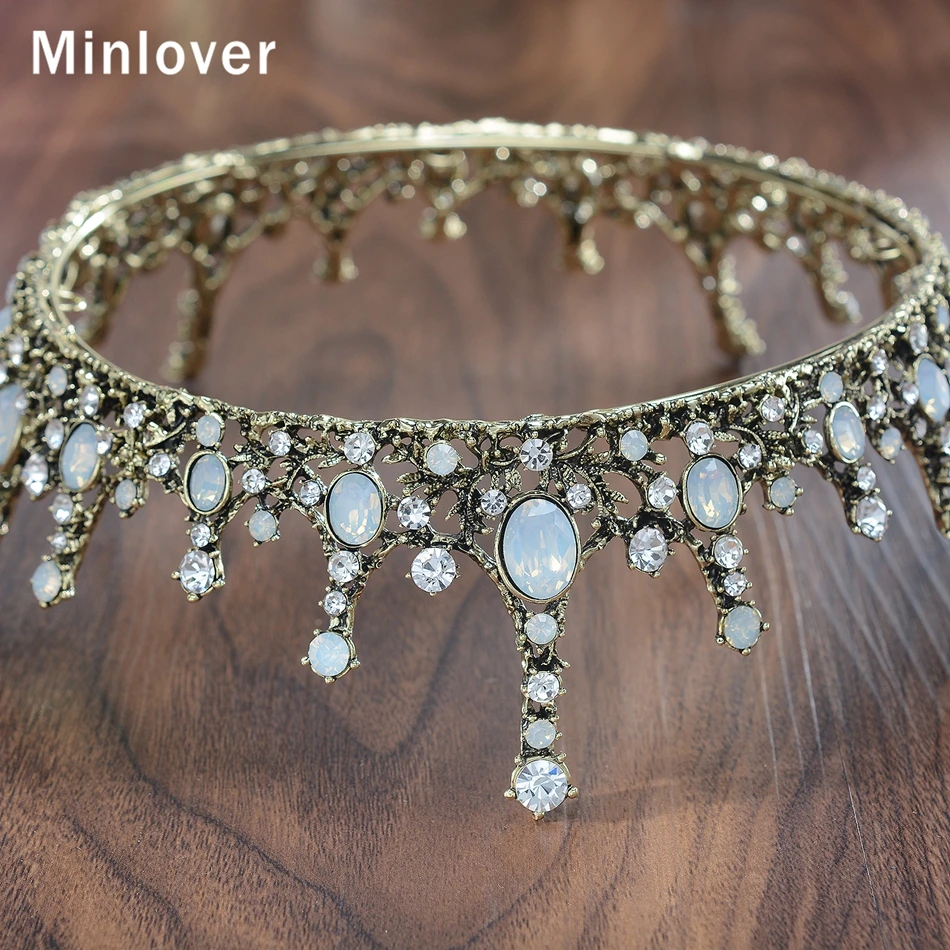 Minlover Винтаж Полный круг барокко Стразы для женщин диадемы Короны невесты диадема головной убор Свадебные аксессуары для волос ювелирные изделия G175