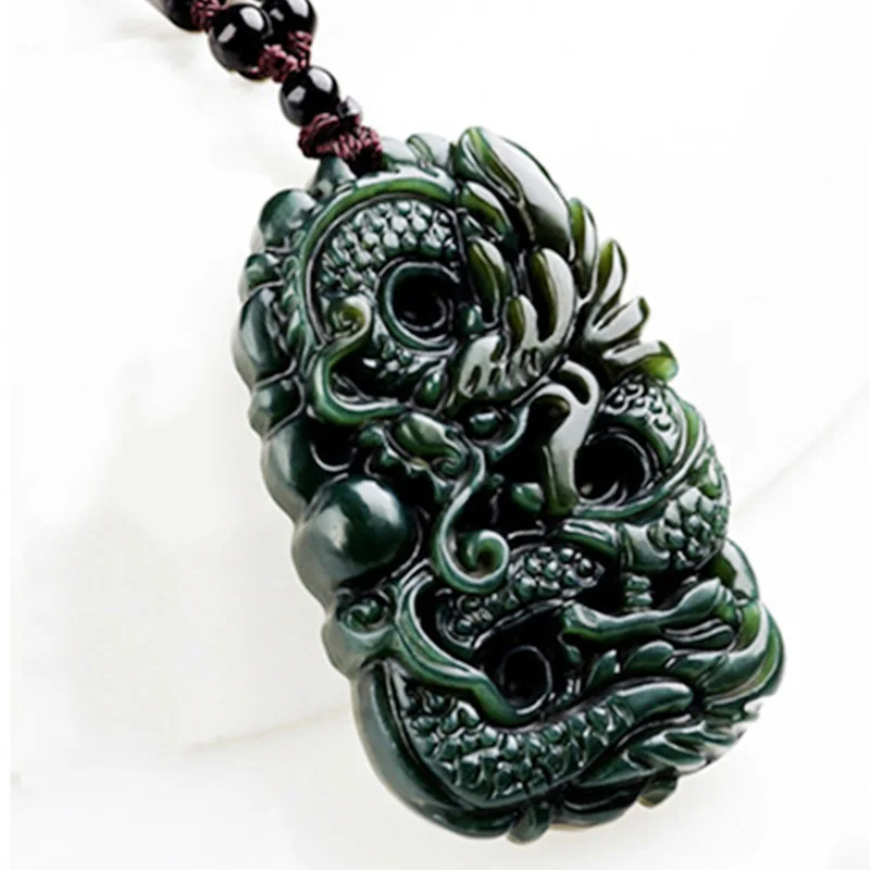 

Drop Shipping XinJiang HeTian Jade Pendant Hand Carved Jade Stone Amulet Dragon Necklace For Women Men Fine Jewelry