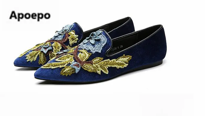 Newest brand woman loafers shoes 2018 embroider casual flats women shallow pointed toe chaussures femme mary jane | Обувь