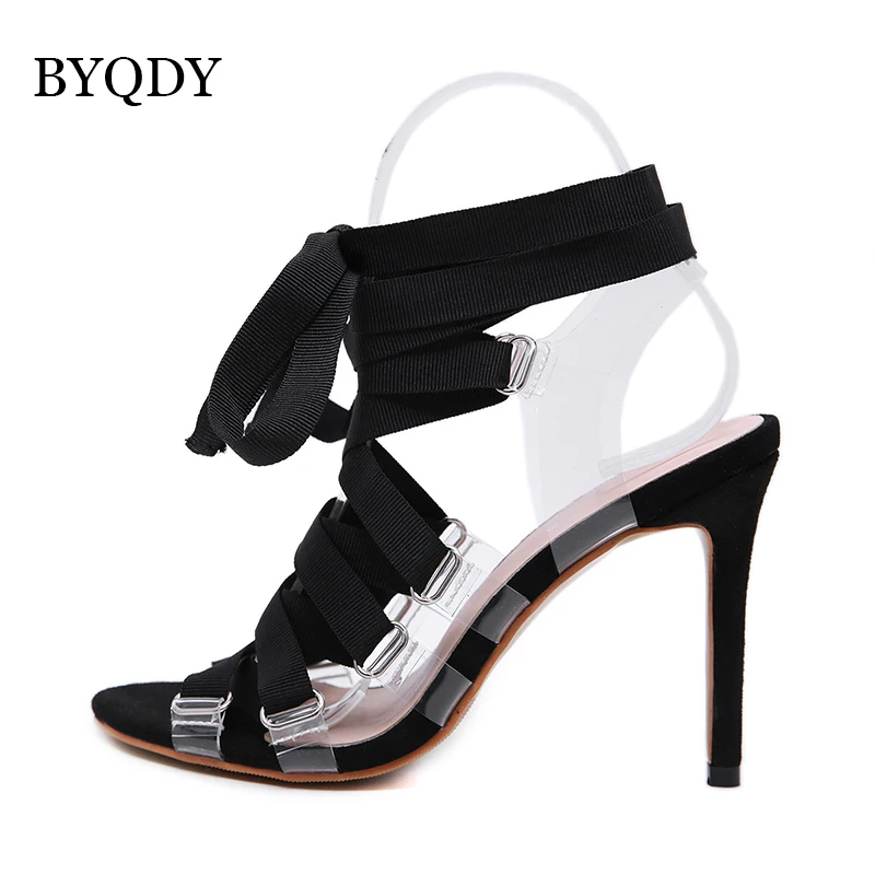 Женские босоножки на высоком каблуке BYQDY пикантные прозрачные ПВХ тканевые туфли