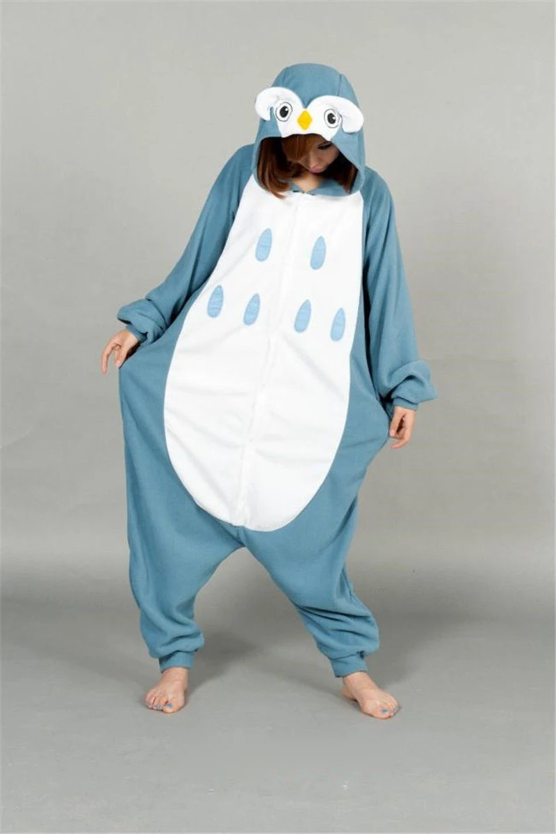Для взрослых фланелевые пижамы Onsies Синий Сова костюм для мужчин женщин одна