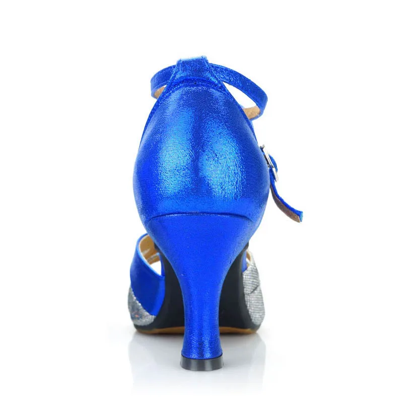 Туфли для латинских танцев синий цвет серебристый Золотой сатиновый Новое