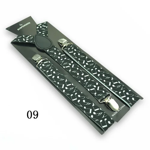 Новинка 2,5 см Ширина 1" Новинка Музыка" дизайн микс унисекс клип на подтяжках эластичный тонкий подтяжки Y-back подтяжки - Цвет: White Big Music