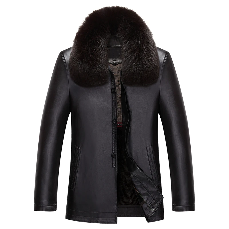 Mu Yuan Yang зимняя черная кожаная куртка для мужчин пальто из искусственной кожи