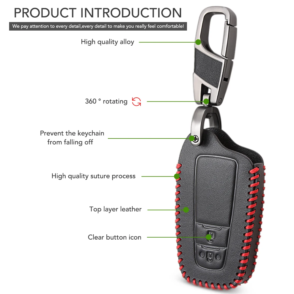 Черный кожаный чехол для дистанционного ключа автомобиля Toyota CHR C HR Prado 2017 2018 Prius