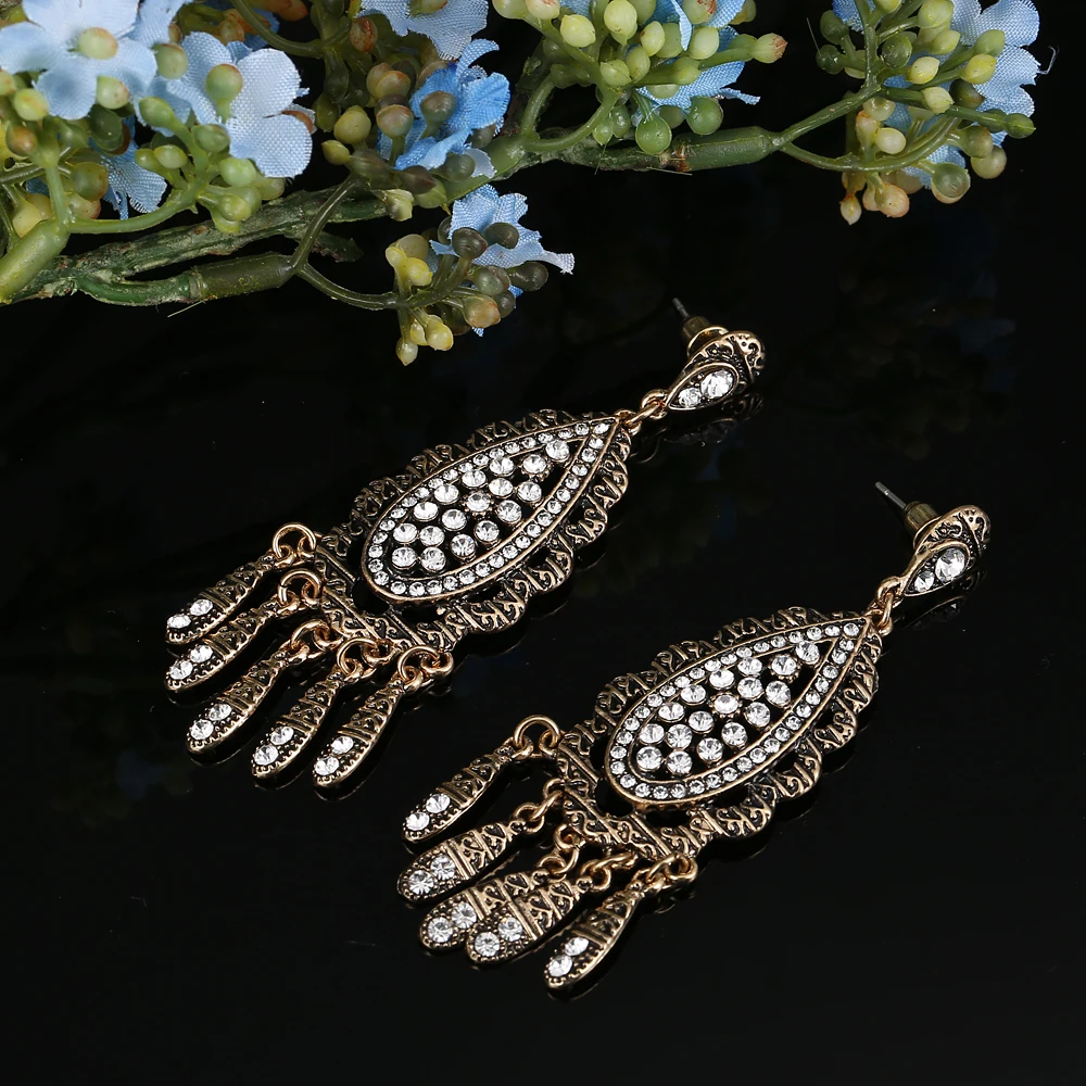 Retro earring for women Plated Bronze rhinestone charm earrings wedding tassel jewelry Boucles d'oreilles pendientes mujer 2019 |