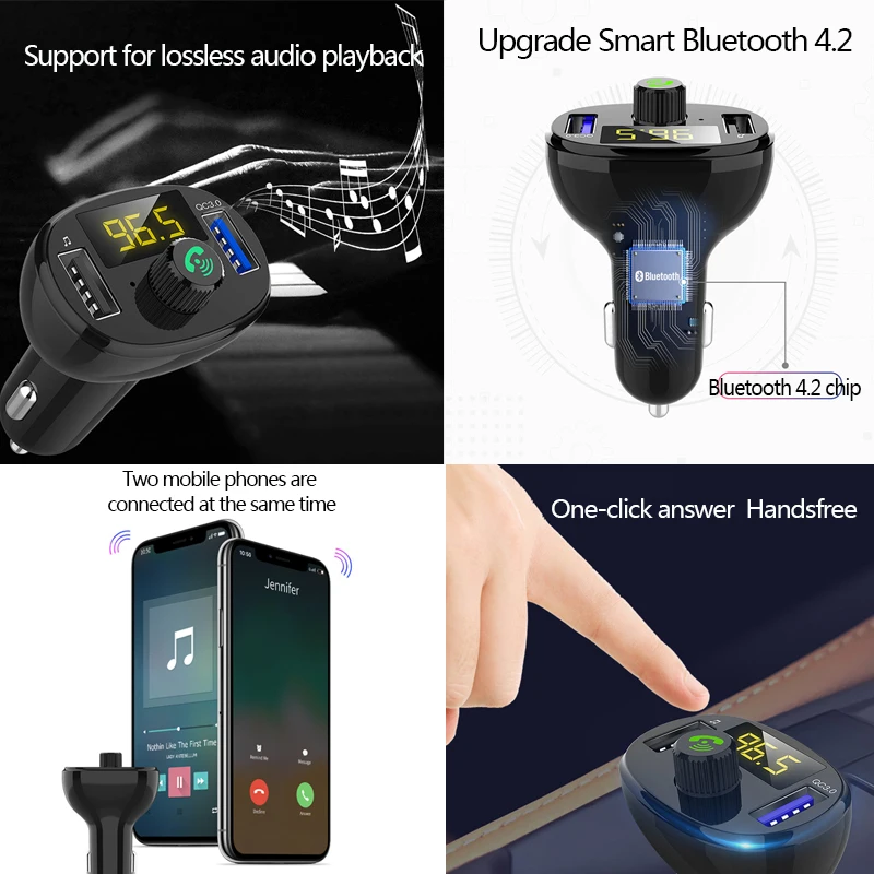 Автомобильный mp3-плеер FM Bluetooth передатчик модулятор QC3.0 автомобильное зарядное