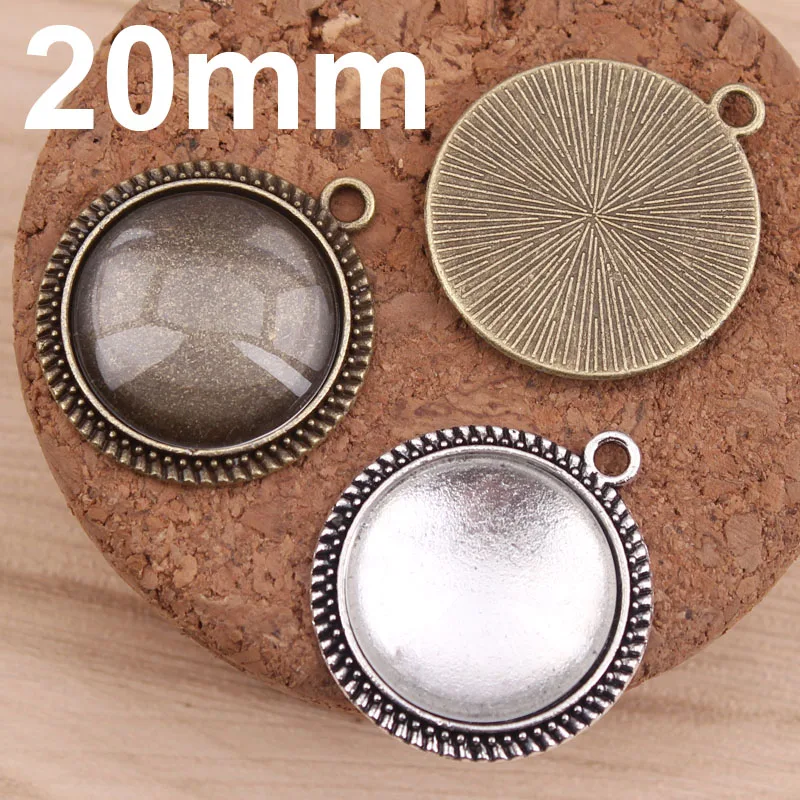 100 компл./лот 20 мм круглый кулон пустые Прозрачные Стеклянные Кабошоны Настройки