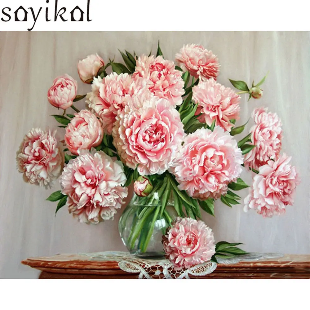 Розовые цветы в рамке роза DIY Краска ing по номерам Современная Настенная