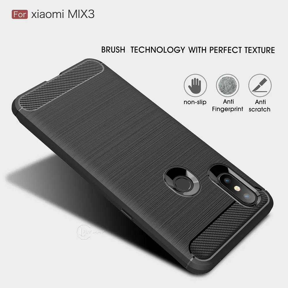 Силиконовый мягкий чехол для Xiaomi Mi Mix 3 TPU матовый из углеродного волокна телефона
