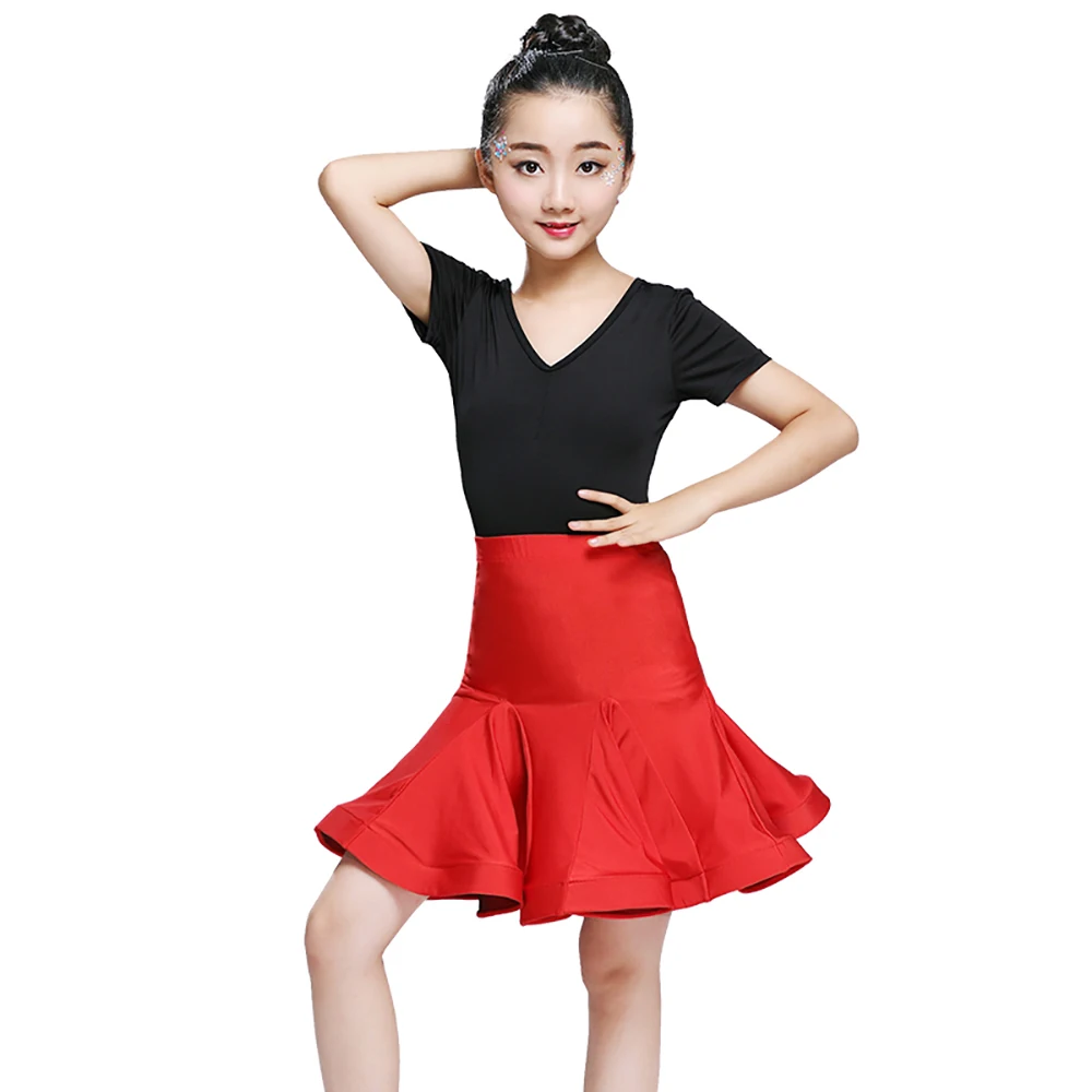 

New Arriva Latin Dancing Dresses For Girl Black Red Color Long Sleeve Skirts School Children Vintage Kid Club Garments Y10488