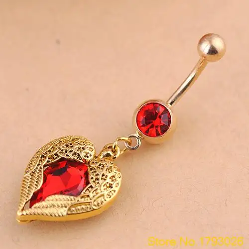 Модный дизайн золотое сердечко висячее крыло тела пирсинг стразы кольцо для