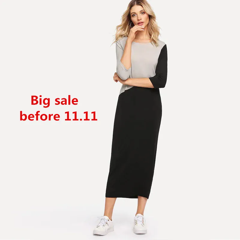 Большая распродажа женское Повседневное платье 2018 контрастные цвета бодикон с