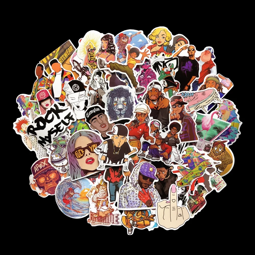

48 Piece/lot Street Culture Hiphop Style Stickers For Motorcycle Skateboard Car Luggage Laptop Pad Phone Pvc Decal Sticker