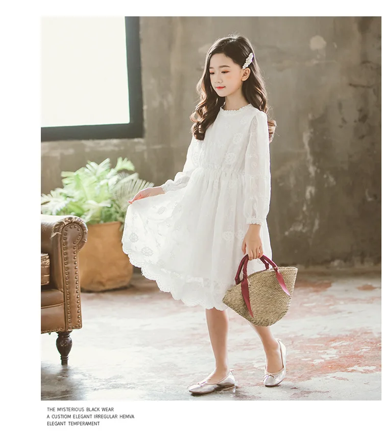 Кружевное платье для девочек летнее праздничное белое принцессы с вышивкой