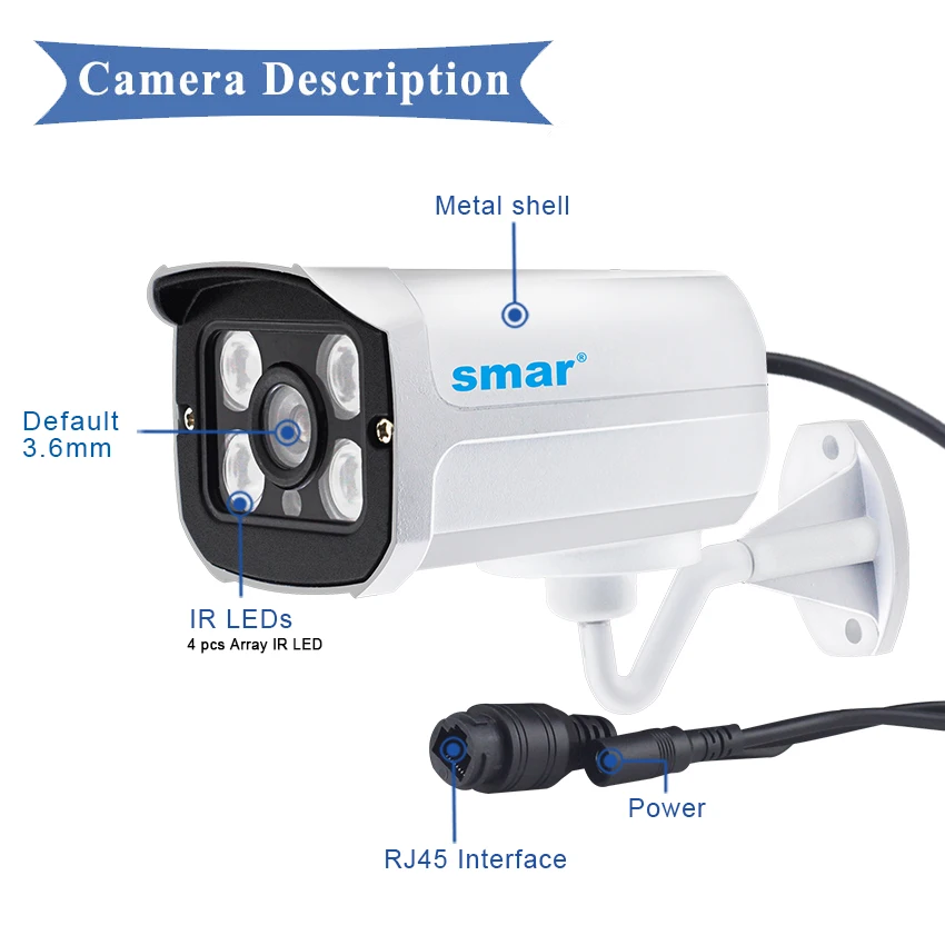 Smar наружная Водонепроницаемая ip камера 1080P 4MP циллиндрическая IP H.265 ночного