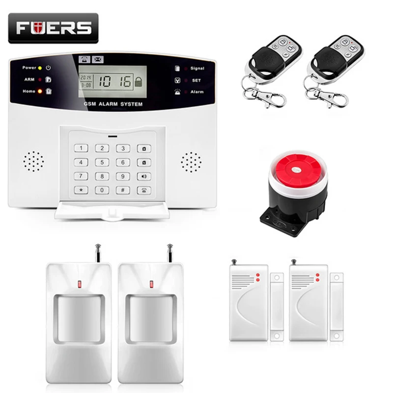 Kit 1 FUERS DP500 домашняя система охранной сигнализации металлический пульт дистанционного управления голосовой беспроводной дверной датчик ЖК-дисплей сирена комплект SIM SMS GSM сигнализация - Цвет: Kit 1