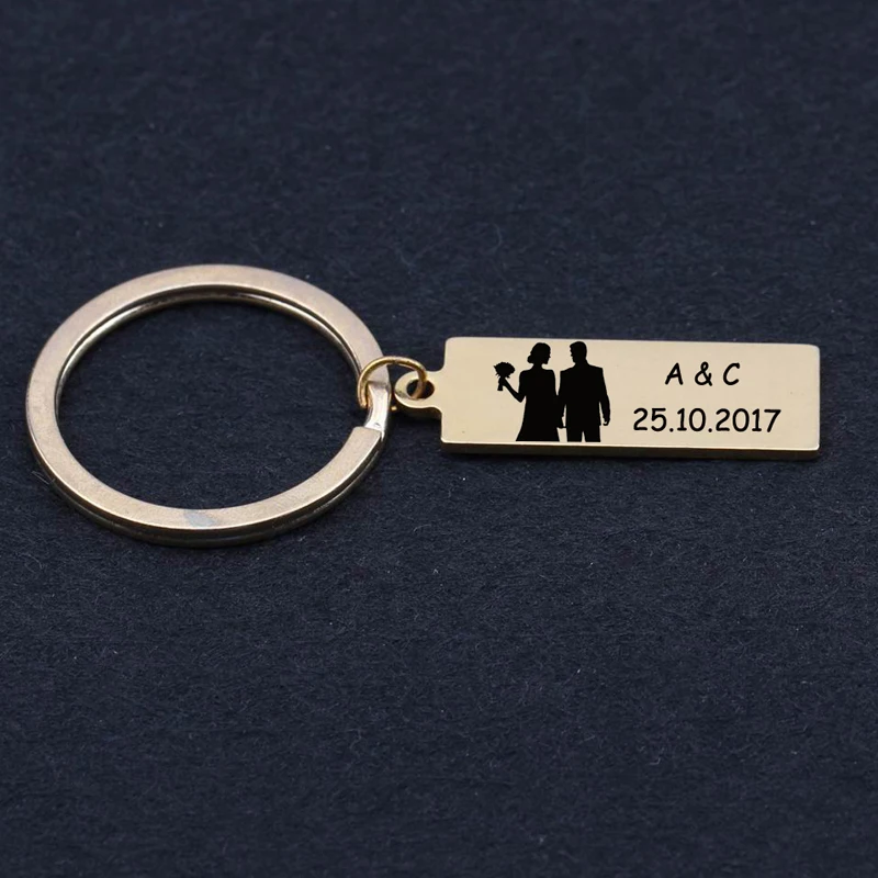 Fashion Stainless Steel Keychain Personalized Custom Name Letter And Date For Couple Wedding Anniversary Trendy Gift Key Ring | Украшения и