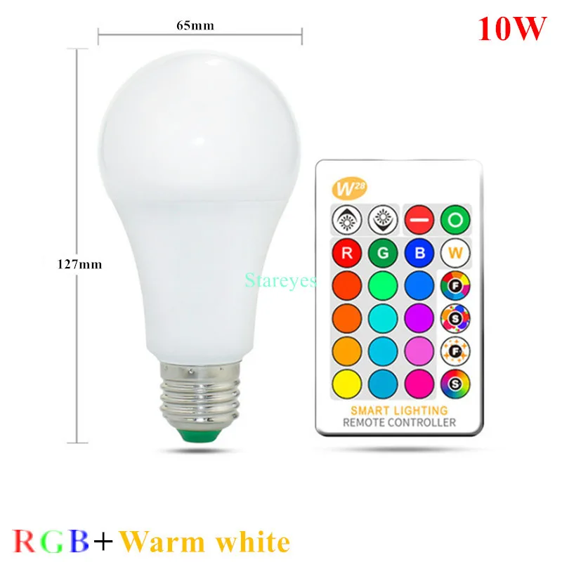 10W RGBWW 1 шт. E27 светодиодный 16 цветов RGBW меняющийся RGB+ Белый Волшебный светильник с регулируемой яркостью AC85-265V светодиодный шариковый светильник 3 Вт 5 Вт 10 Вт+ пульт дистанционного управления - Испускаемый цвет: 10W RGBWW