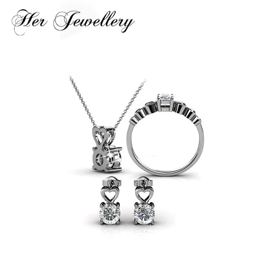 Ее ювелирные изделия Сердце набор кулон ожерелье/серьги/кольца для женщин
