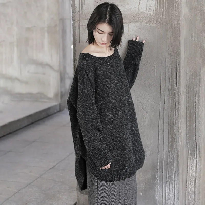 Женский Повседневный трикотажный пуловер TWOTWINSTYLE черный свитер с рукавом летучая