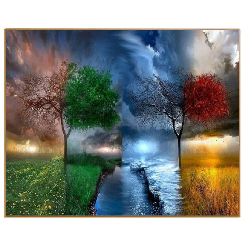 

Diy Diamond Painting Four seasons tree Cross Stitch Kits Full square 5d Diamond Embroidery Mosaic Home Decor Y1964