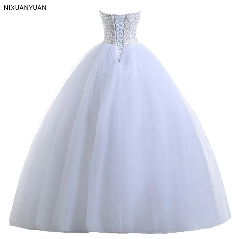 Sweetheart Ball Gown Wedding Dresses White Ivory Tulle Crystal Dress Lace Up Back Cheap Bride | Свадьбы и торжества