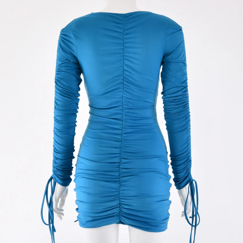 Hugcitar long sleeve V-Neck sexy mini bodycon dress autumn winter women fashion party club streetwear clothes