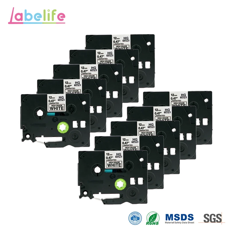 Labelife 10 упаковок 12 мм яркая лента черного и белого цвета совместимая с принтером